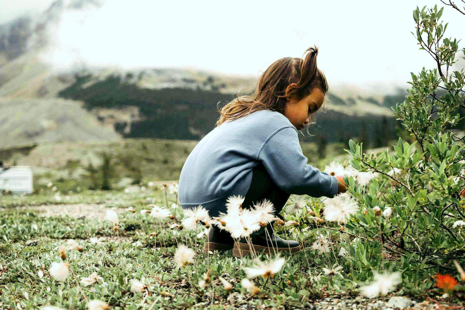 Kind erkundet Pflanzen in der Natur – natürliche Rhythmen, Tageslicht und Verbindung zur Umwelt.