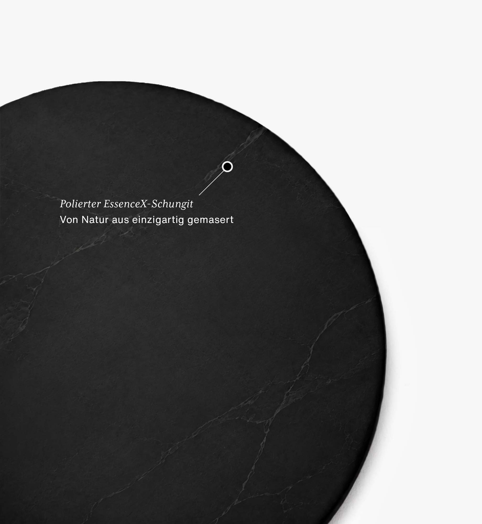 Detailansicht des Chips Ava aus EssenceX-Schungit von Beyond Matter – mit natürlicher Maserung und polierter Oberfläche.