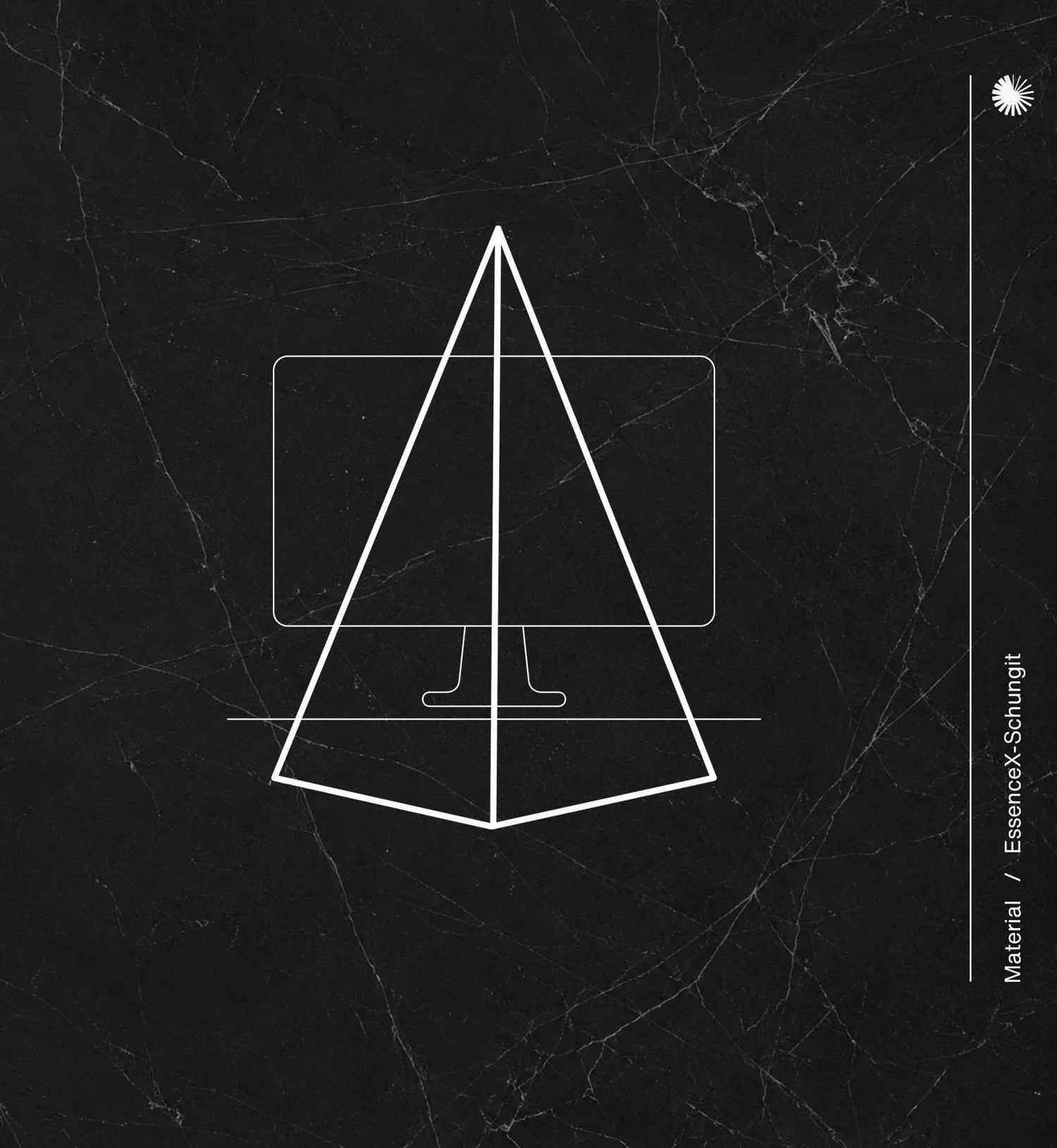 Infografik der Pyramide Ra von Beyond Matter und Anwendungsszenario auf Detailansicht von EssenceX-Schungit – mit natürlicher Maserung und polierter Oberfläche.